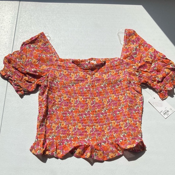 SO Tops - 3/$24 SO crop top floral print smocked bodice puff sleeve boho cottagecore L jr